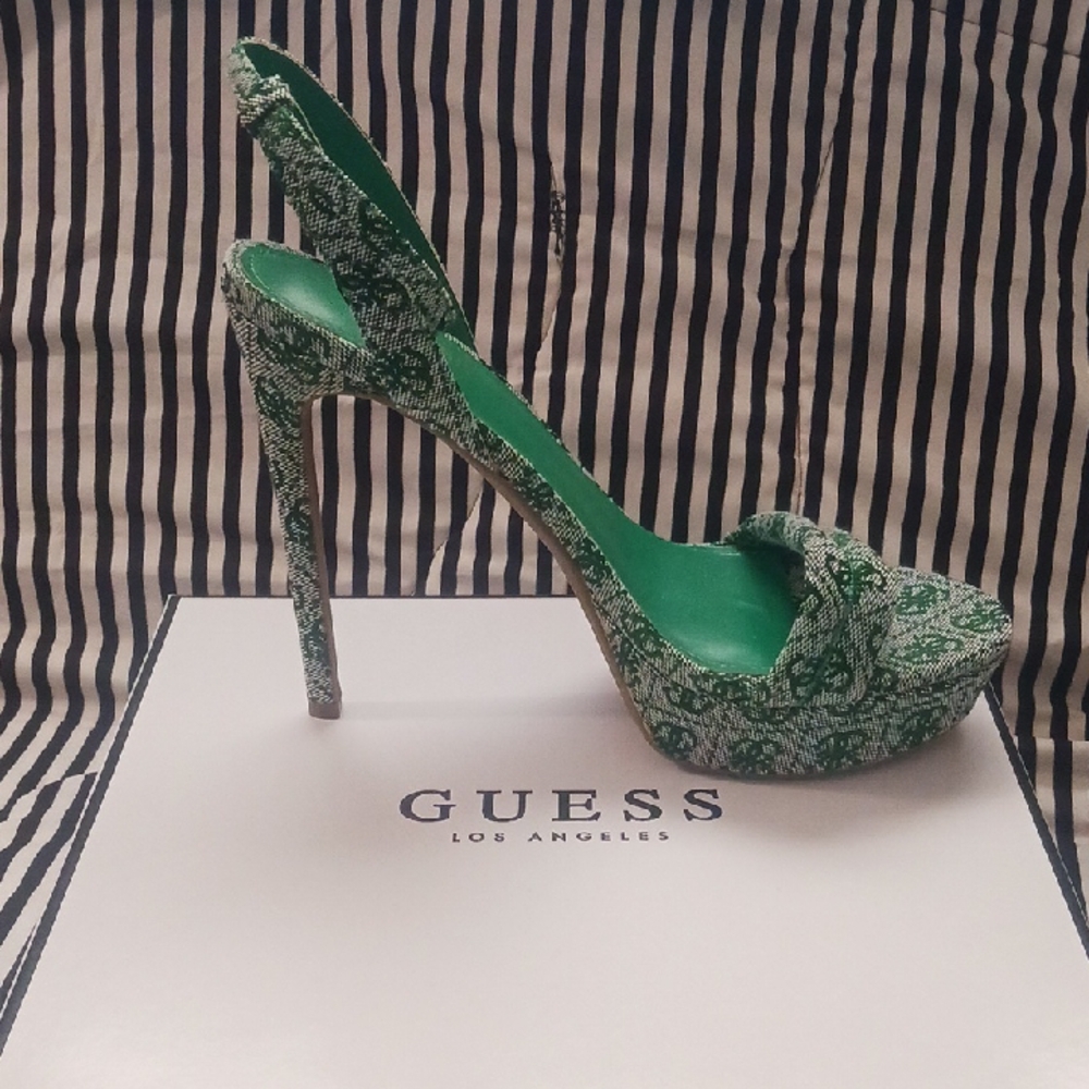 Guess Green Stiletto Heels with Sparkly Embellishments